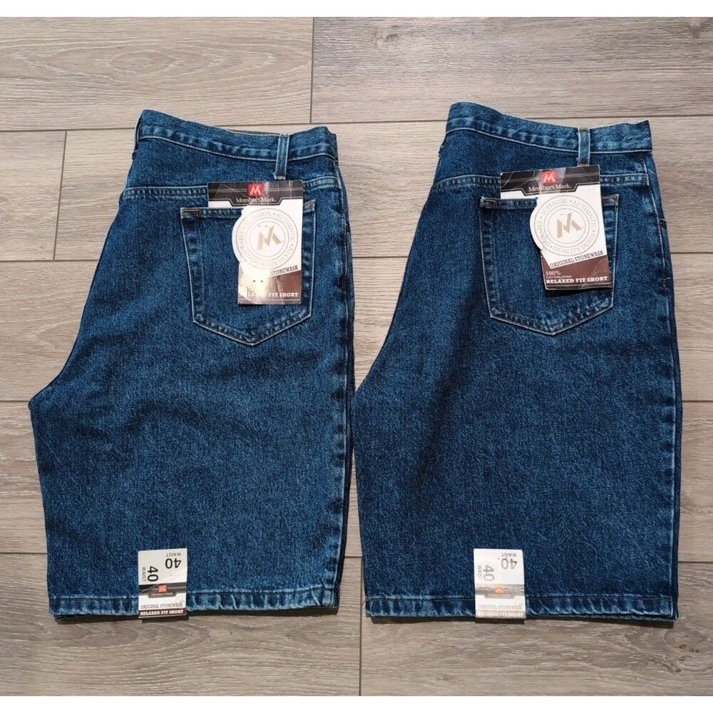 LOT/2 Members Mark RELAXED Fit Mens Blue Denim Jean Shorts Size 40 - NWT